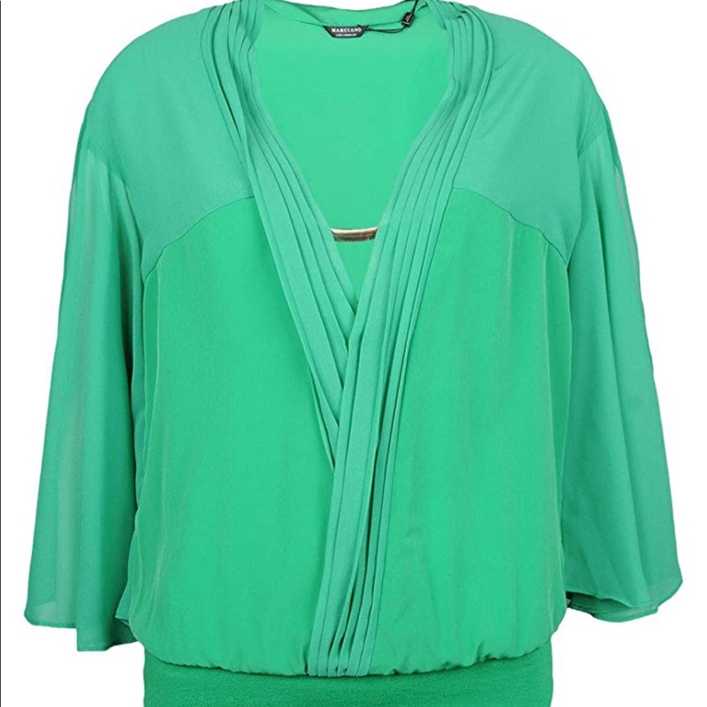 New Guess by Marciano Batwing Sheer Bodysuit Green Top L
